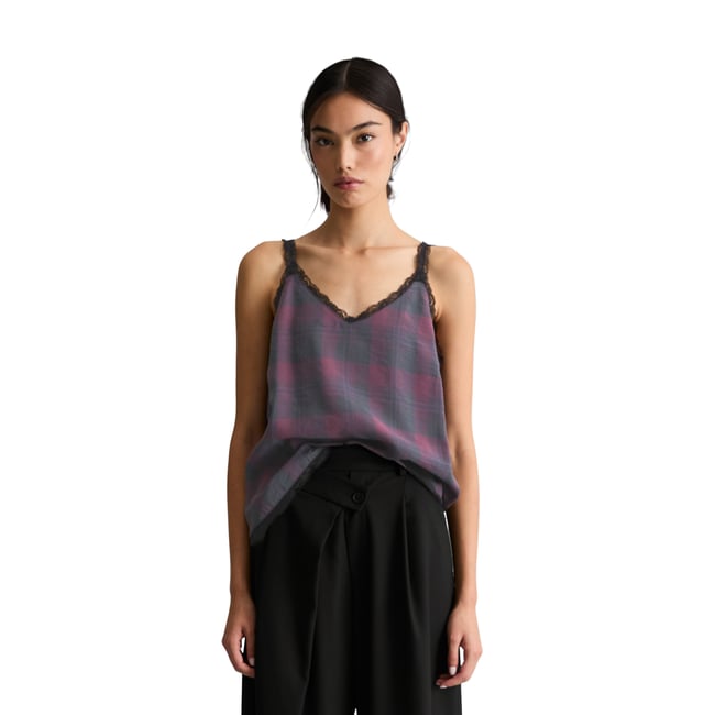 Top en dentelle imprimée, coupe droite en TENCEL™ Modal noir <span itemprop=