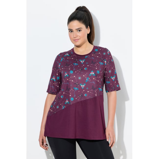 T-shirt technique à col rond et aubergine <span itemprop=