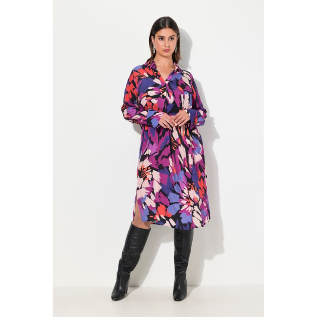 Robe midi décolleté en V et manches longues baie <span itemprop=
