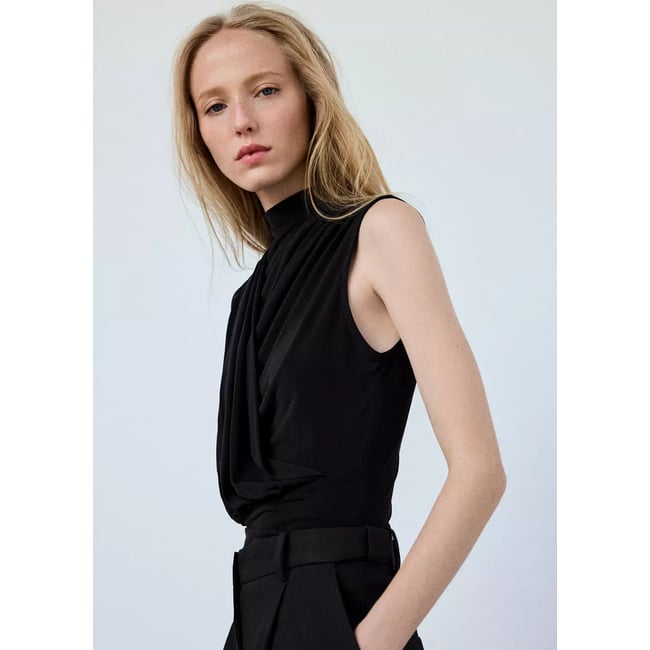 Top drapé gaze noir <span itemprop=