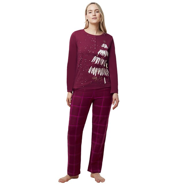Pijama largo de algodón Winter Moments estampado fondo rojo <span itemprop=