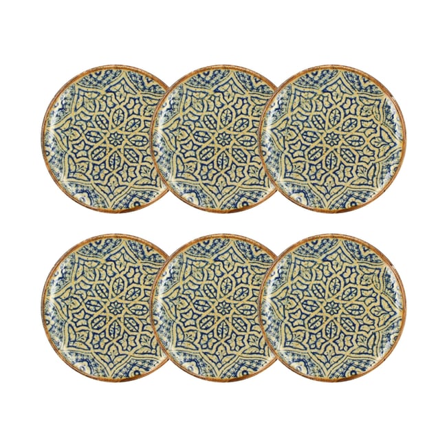 Lot de 6 assiettes plates 27cm en porcelaine, CALYPSO Couleur bleu <span itemprop=