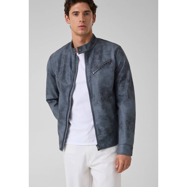 Veste En Simili Cuir bleu <span itemprop=
