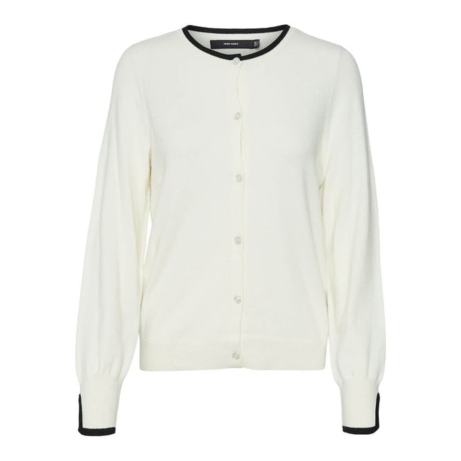 Gilet col rond en fine maille blanc cassé <span itemprop=