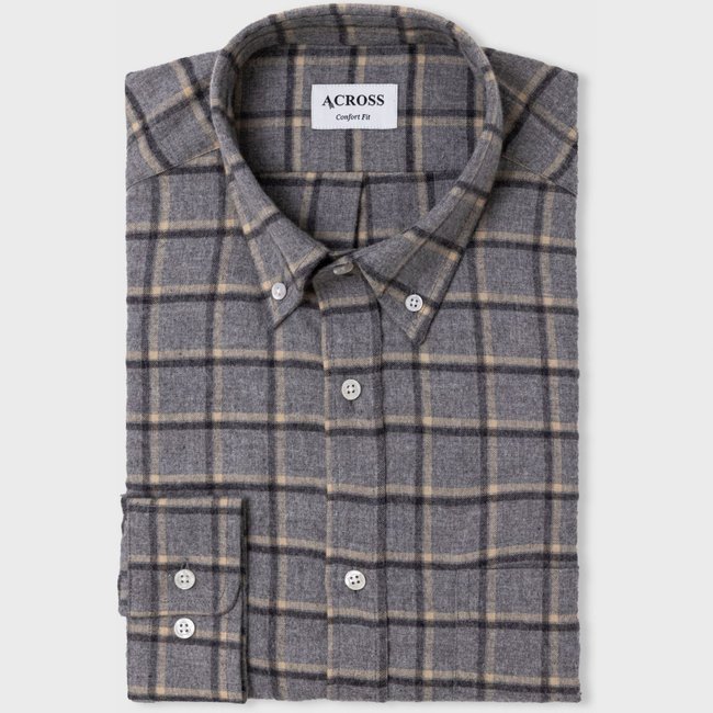 Chemise Confort fit en flanelle de coton à carreaux   moyen gris moyen <span itemprop=
