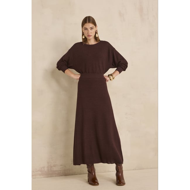 Jupe longue en laine mélangée VIOLAINE aubergine <span itemprop=