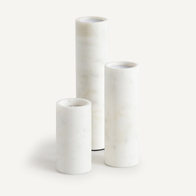 Lot de 3 bougeoirs en marbre, Scafi Couleur marbre blanc <span itemprop=