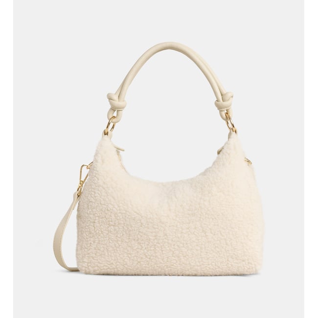 Sac à main shea bandoulière effet shearling beige naturel <span itemprop=