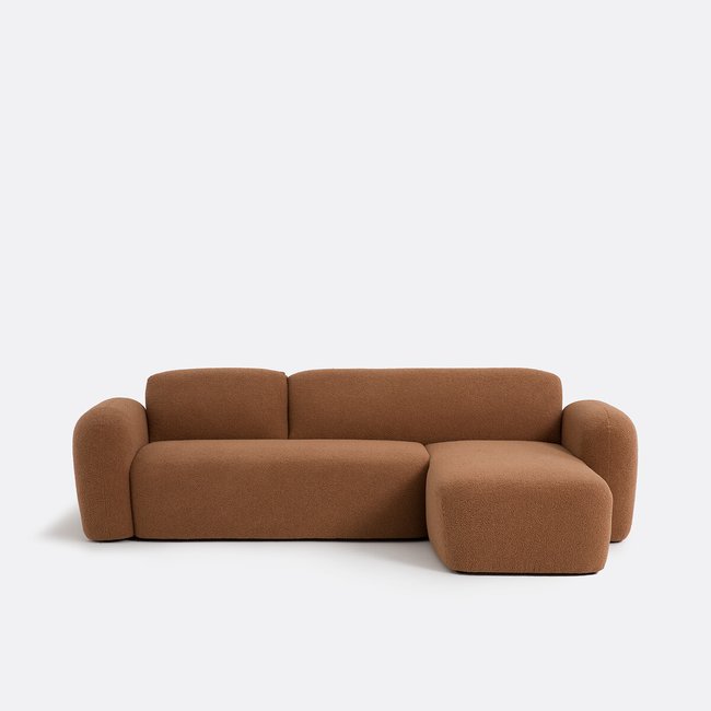 Sofá esquinero reversible, en bouclé grueso, Danilo caramelo <span itemprop=