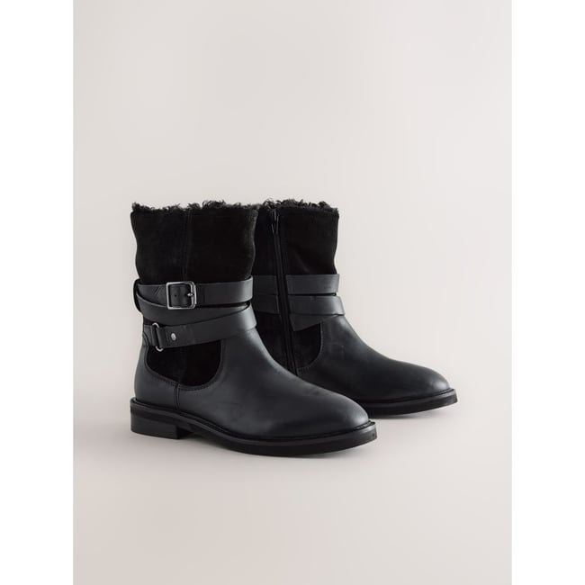 Bottines avec peau lainée forever comfort® cuir huilé noir <span itemprop=