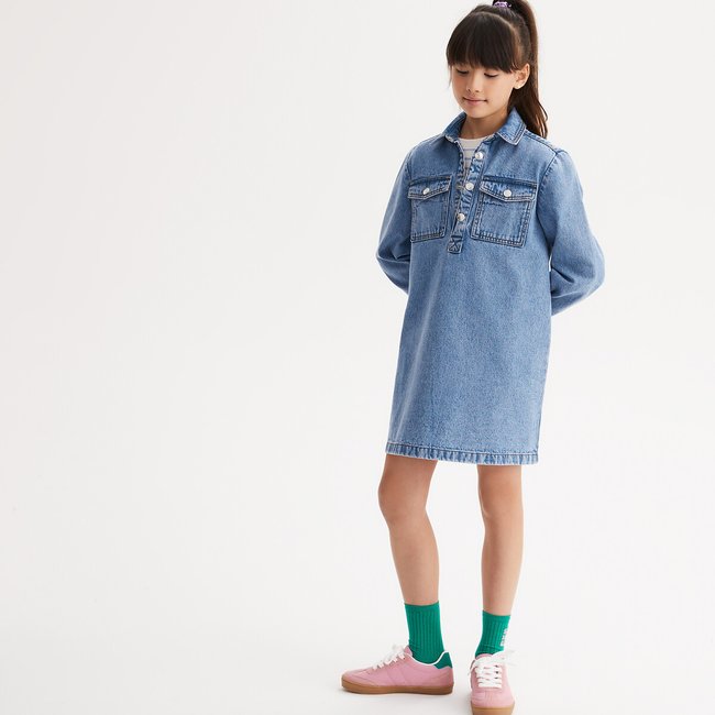 Vestido de ganga, mangas compridas ganga stone <span itemprop=