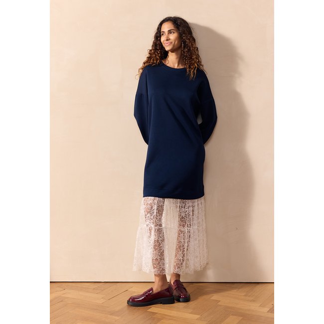 Robe sweat avec dentelle bleu marine <span itemprop=