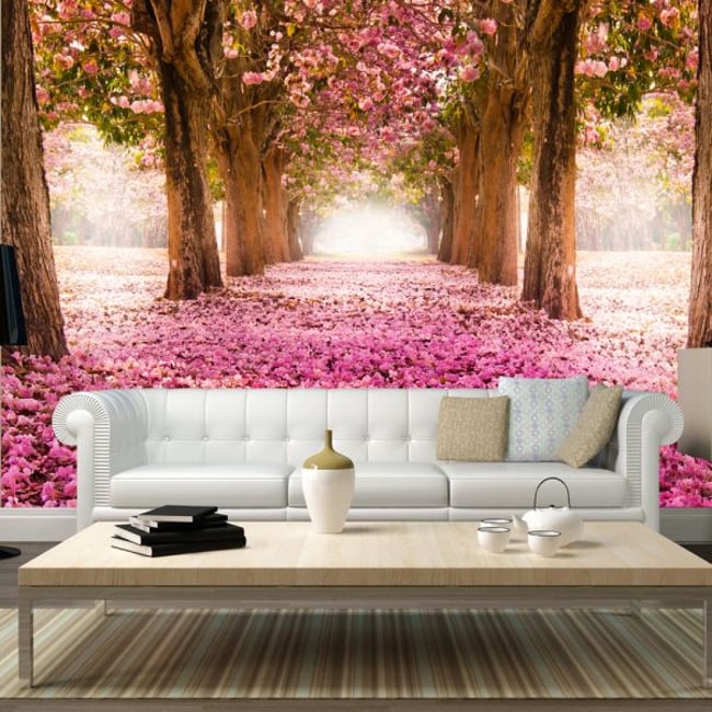 Papier peint intissé panoramique Paysage Pink grove Couleur rose <span itemprop=