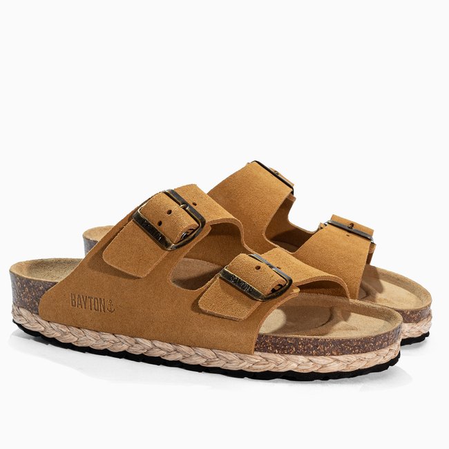 Sandales en cuir suédé BENALLA pour femme camel <span itemprop=
