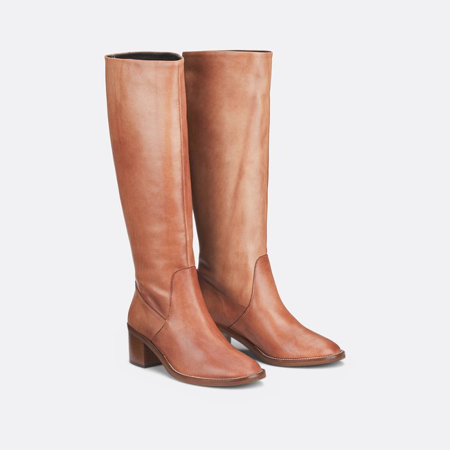 Botas de piel con tacón Mameli camel <span itemprop=