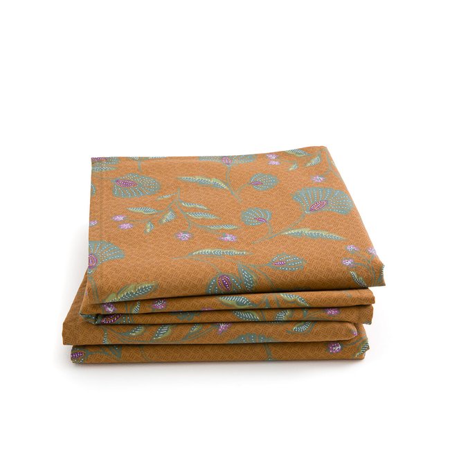 Lot de 4 serviettes de table coton lavé, Damrey caramel imprimé <span itemprop=