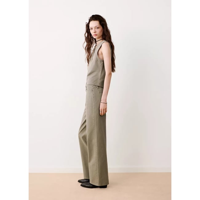 Jean large à rayures kaki <span itemprop=