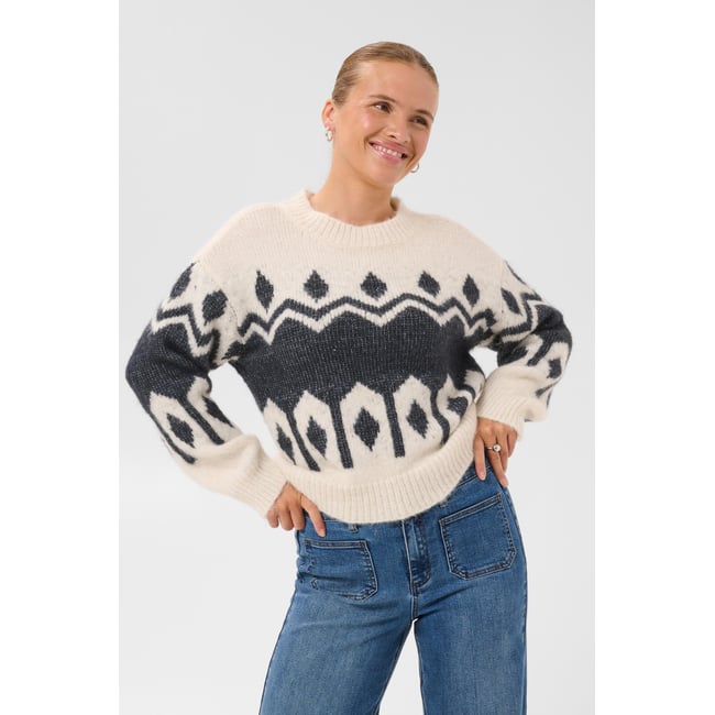 Pullover tricoté beige gris whisper white/dark grey mel. <span itemprop=