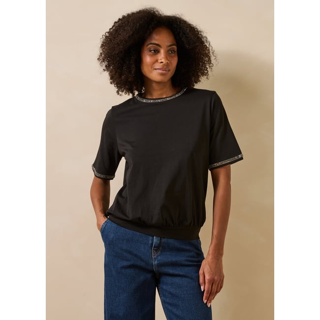 T-shirt manches courtes droit en coton noir <span itemprop=