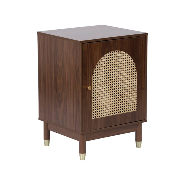 Table de chevet bois et cannage 1 porte JUDITH Couleur noyer <span itemprop=