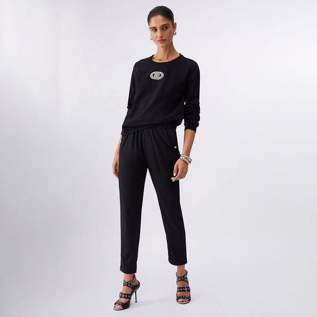 Pantalon slim fit avec revers noir <span itemprop=