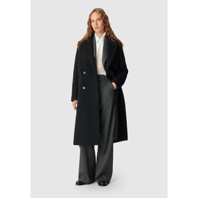 Manteau long effet poilu noir <span itemprop=