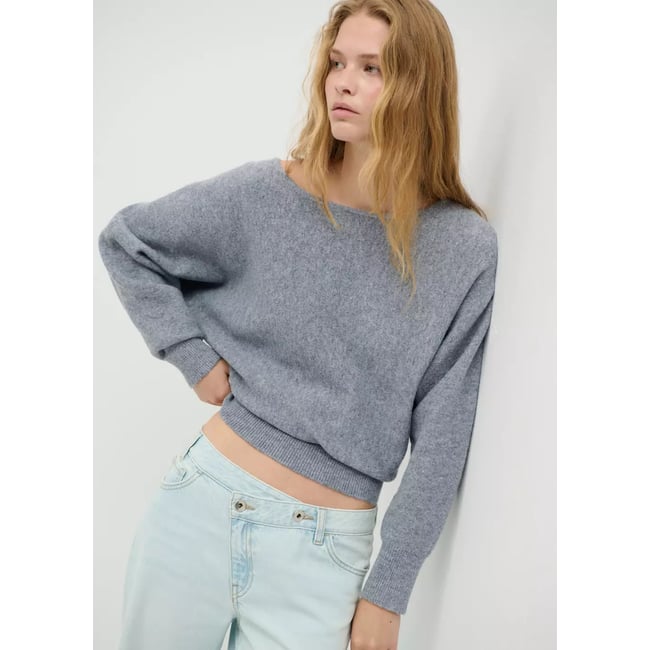Pull-over épaules dénudées gris chiné moyen <span itemprop=