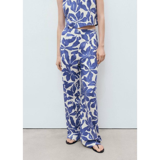 Pantalon lin mélange imprimé bleu <span itemprop=