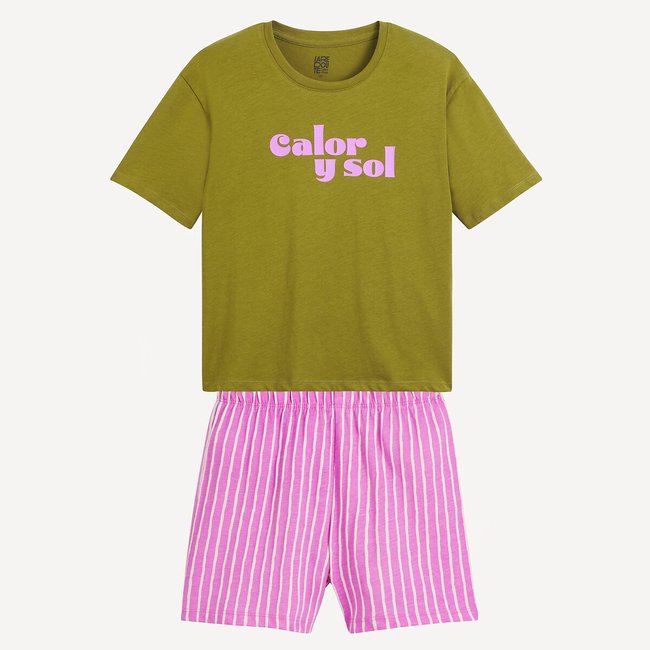 Pyjashort coton rose + vert <span itemprop=