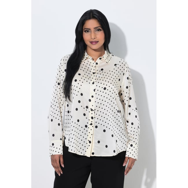 Chemisier en soie mélangée, motif à pois blanc cassé <span itemprop=