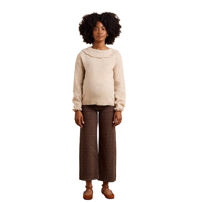 Jean léopard cropped de grossesse bandeau chocolat <span itemprop=