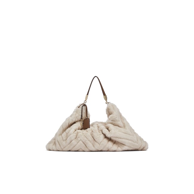 Sac grand format en imitation fourrure crème <span itemprop=
