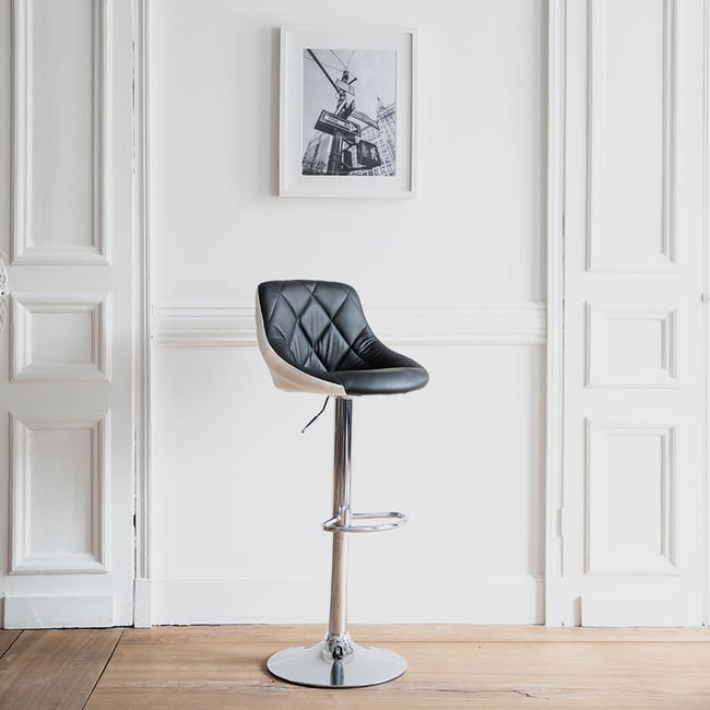 Tabouret de bar, JASPER Couleur noir, blanc, métalique <span itemprop=