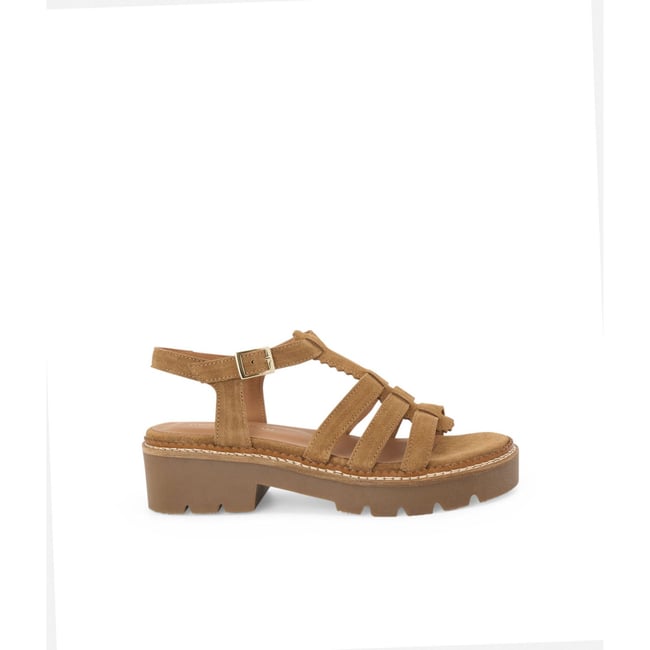 Sandale Plate en cuir ISIDOLE beige <span itemprop=