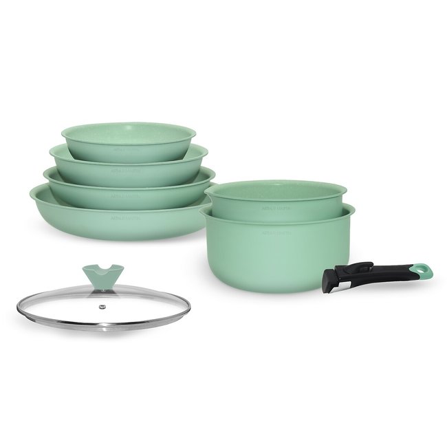 Batterie de cuisine 8 pièces en aluminium vert <span itemprop=