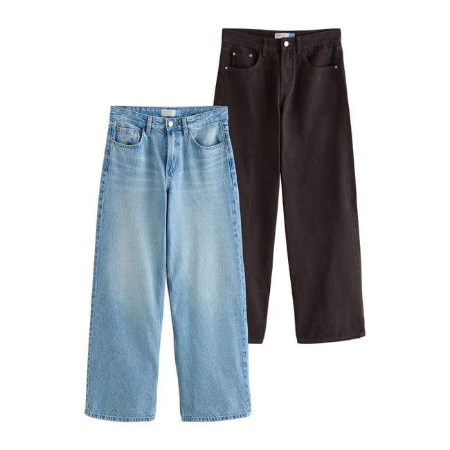 Jean large, lot de 2 bleu clair/marron chocolat <span itemprop=