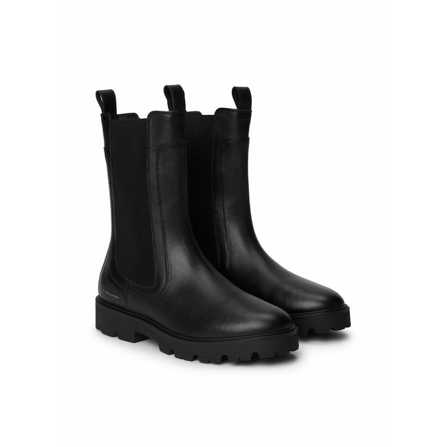 Boots chelsea montantes en cuir noir <span itemprop=