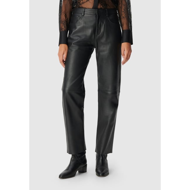 Pantalon en cuir droit JANIS noir <span itemprop=