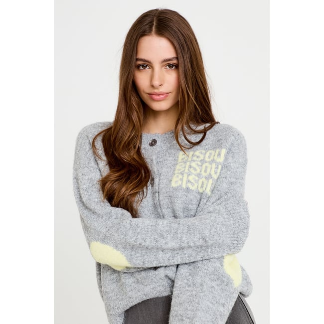 Gilet ample col rond manches longues gris clair <span itemprop=