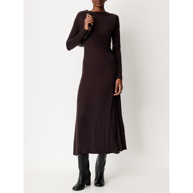 Robe midi en maille col rond manches longues, LEGANZA ebène <span itemprop=