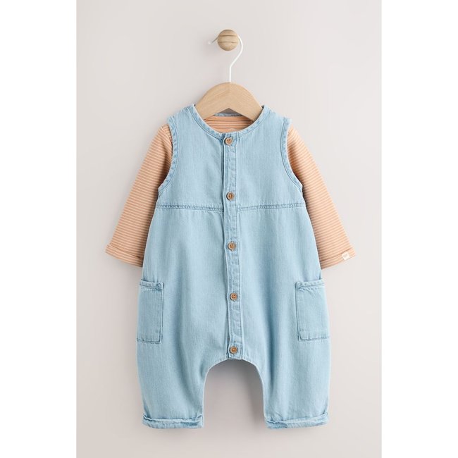 Ensemble bébé body et salopette bleu jean <span itemprop=