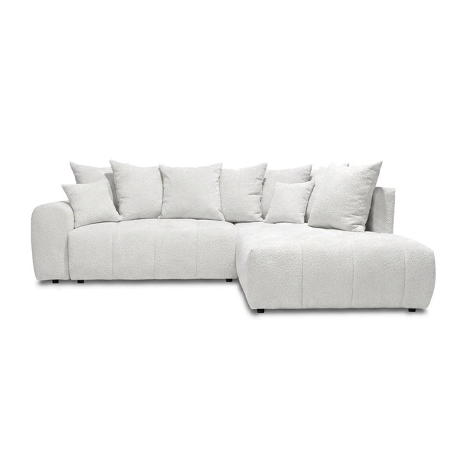 Canapé d'angle convertible 4 places en tissu bouclette, ROXELANE - BOBOCHIC