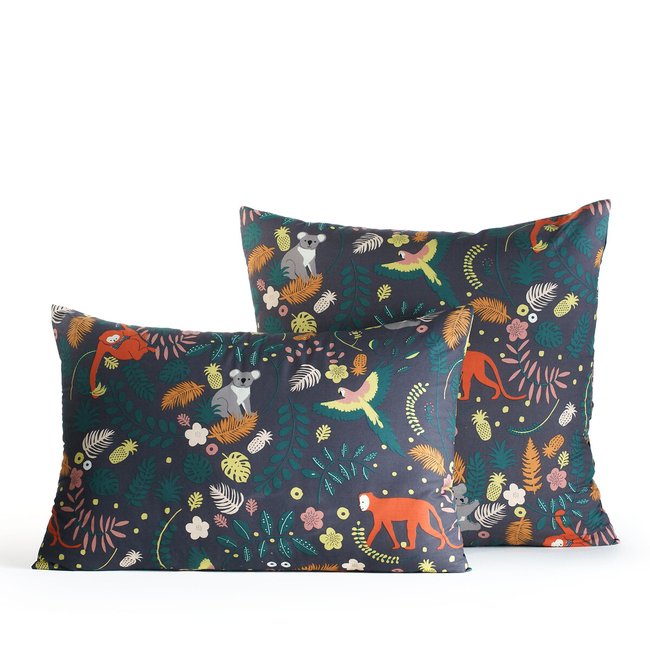 Taie d'oreiller en coton biologique Jangal Bio imprimé bleu <span itemprop=