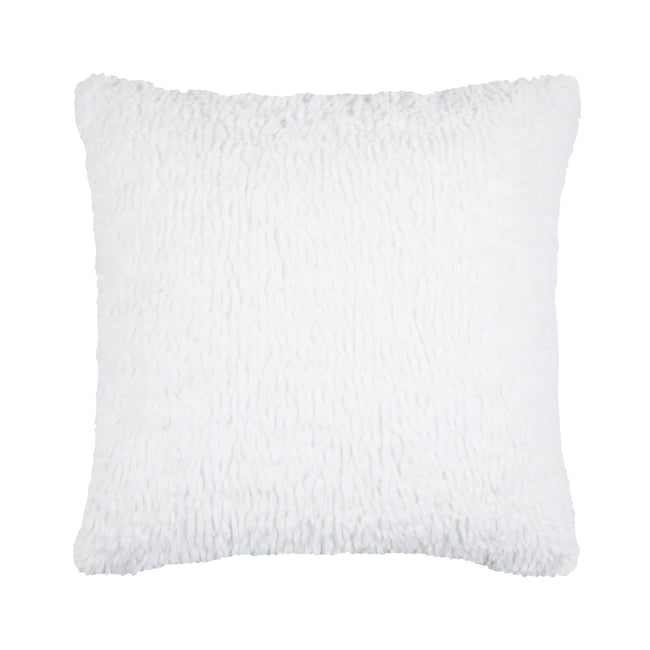Coussin carré imitation fourrure avec recto velours blanc <span itemprop=