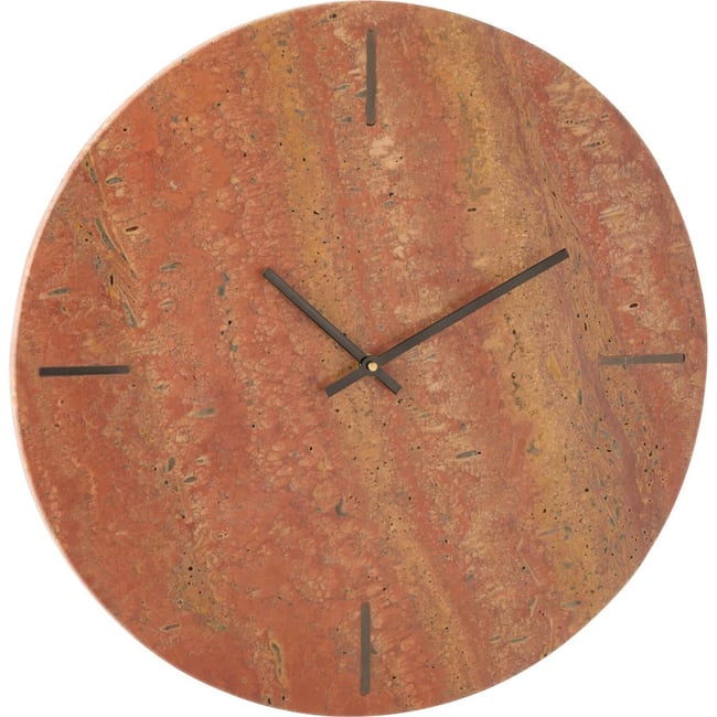 Horloge murale ronde en pierre Couleur terracotta et noir <span itemprop=
