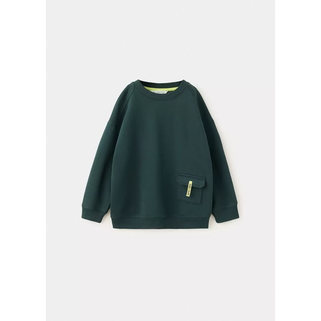 Sweat-shirt coton à poche vert foncé <span itemprop=