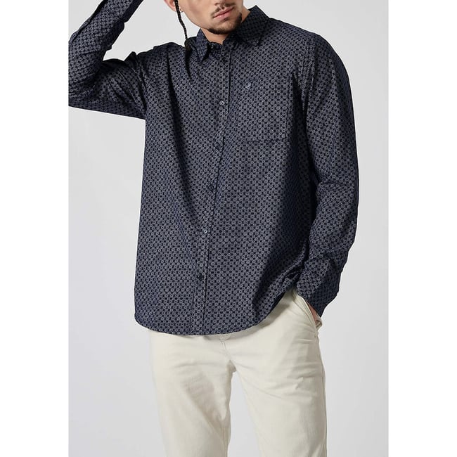Chemise droite popeline à motifs  bleu <span itemprop=