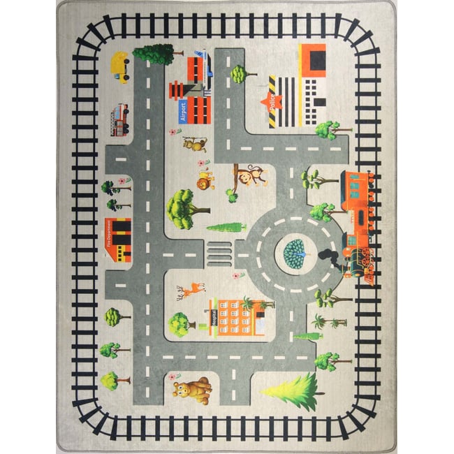Tapis chambre enfant Circuit Zoo Couleur gris <span itemprop=
