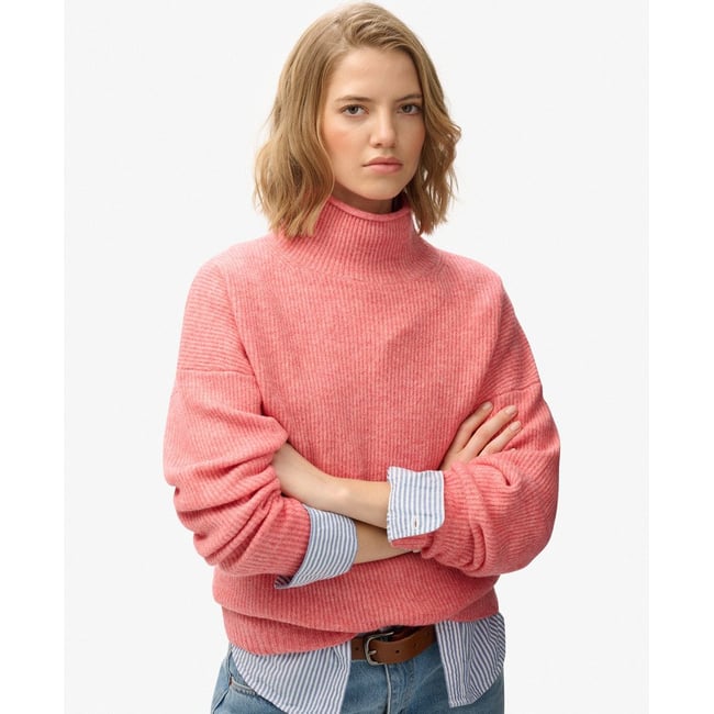 Pull col rond en grosse maille rouge brut twist <span itemprop=