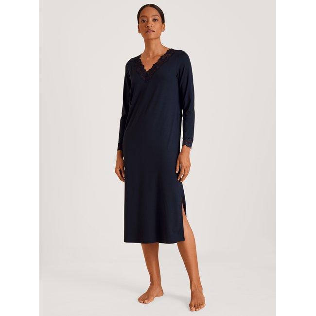 Chemise de nuit à manches longues bleu lapis foncé <span itemprop=